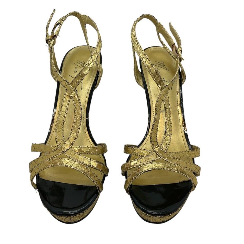 Marc Fisher Sandal SZ 8.5 Women Gold Belia Ankle Strap Heel Snakeskin-Flaw - Picture 12 of 14
